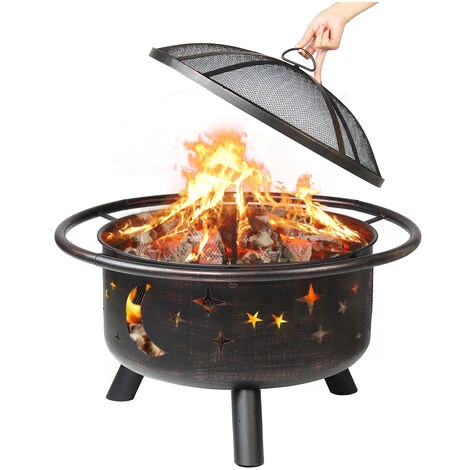 SINGLYFIRE COMTOA Brasero Brasero 76x76x58cm Panier à Feu De Jardin Avec Grille De Protection Contre Les étincelles Chauffage/barbecue 4 SINGLYFIRE COMTOA Brasero Brasero 76x76x58cm Panier à Feu De Jardin Avec Grille De Protection Contre Les étincelles Chauffage/barbecue – Image 2