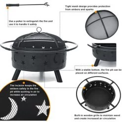 SINGLYFIRE Brasero Extérieur Chauffage Cheminée Gril De Jardin BBQ Avec Couvercle + Baton 76*51cm 9 SINGLYFIRE Brasero Extérieur Chauffage Cheminée Gril De Jardin BBQ Avec Couvercle + Baton 76*51cm -Chauffage d'extérieur Soldes 63646438 3