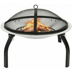 SUPERMARKET Foyer Et Barbecue Avec Tisonnier 2 En 1 56x56x49 Cm Inox SUHB-313353