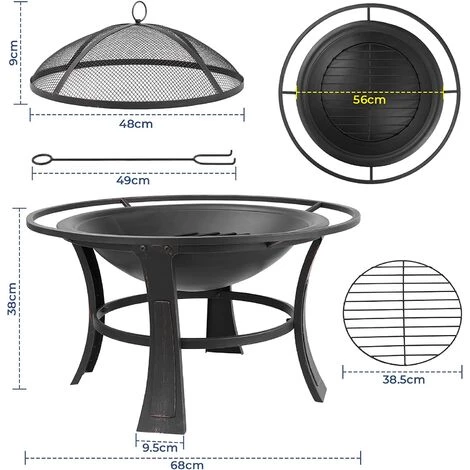 Homfa Brasero Exterieur Ø 68 * 50 Cm - Brasero De Jardin Avec Pare-étincelles & Tisonnier & Grille - Bague Extérieure Anti-brûlure - Pour Camping/Cour/Jardin/Fête 5 Homfa Brasero Exterieur Ø 68 * 50 Cm - Brasero De Jardin Avec Pare-étincelles & Tisonnier & Grille - Bague Extérieure Anti-brûlure - Pour Camping/Cour/Jardin/Fête – Image 3