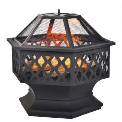 JN.SONGS Brasero Extérieu Avec Pare-étincelles Foyer Extérieur Hexagonal En Acier Pour Barbecue, Jardin, Terrasse 70x70x58 Cm