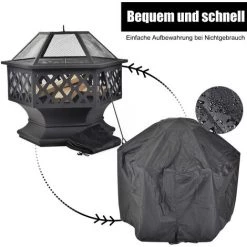 JN.SONGS Brasero Extérieu Avec Pare-étincelles Foyer Extérieur Hexagonal En Acier Pour Barbecue, Jardin, Terrasse 70x70x58 Cm -Chauffage d'extérieur Soldes 63780356 4