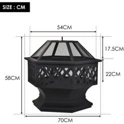 JN.SONGS Brasero Extérieu Avec Pare-étincelles Foyer Extérieur Hexagonal En Acier Pour Barbecue, Jardin, Terrasse 70x70x58 Cm -Chauffage d'extérieur Soldes 63780356 5