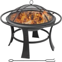 AICOK Brasero Exterieur Ø 68 * 50 Cm - Brasero De Jardin Avec Pare-étincelles & Tisonnier & Grille - Bague Extérieure Anti-brûlure - Pour Camping/Cour/Jardin/Fête