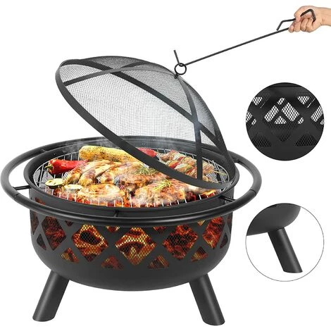 AICOK Brasero Exterieur, Foyer Barbecue Portable, Barbecue Charbon Avec Grille & Tisonnier & Couvercle - Bague Extérieure Anti-brûlure - Pour Balcon /Patio / Fête (Ø75,5 * 60 Cm) 6 AICOK Brasero Exterieur, Foyer Barbecue Portable, Barbecue Charbon Avec Grille & Tisonnier & Couvercle - Bague Extérieure Anti-brûlure - Pour Balcon /Patio / Fête (Ø75,5 * 60 Cm) – Image 4
