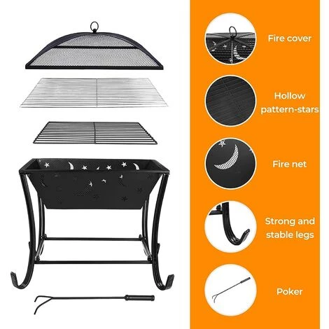 AICOK Brasero De Jardin, Foyer Extérieur, Brasero Exterieur, Avec Filet Grillé & Couverture En Treillis Lgnifuge &Tisonnier, Foyer De Chauffage/ Barbecue, 62*61*61 Cm,pour Jardin, Terrasse, Patio 6 AICOK Brasero De Jardin, Foyer Extérieur, Brasero Exterieur, Avec Filet Grillé & Couverture En Treillis Lgnifuge &Tisonnier, Foyer De Chauffage/ Barbecue, 62*61*61 Cm,pour Jardin, Terrasse, Patio – Image 4