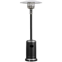 RELAX4LIFE Parasol Chauffant à Gaz 13 KW, Chauffage D’Extérieur Gaz De Propane Ou Butane, 221 CM De Haut Réflecteur Parapluie Et Valve Sécuritaire Pour Terrasse, Patio Et Jardin(Noir)