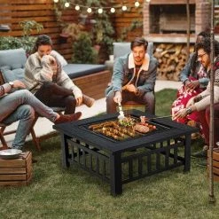 RELAX4LIFE Brasero Extérieur En Fer 3 En 1 Avec Couvercle, Brasier Avec 6 Trous De Ventilation, Poker Et Filet De Barbecue, Brasero Avec Sac De Rangement, Pour Patio/Jardin/Cour (Modèle 1) -Chauffage d'extérieur Soldes 64130063 4