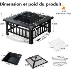 RELAX4LIFE Brasero Extérieur En Fer 3 En 1 Avec Couvercle, Brasier Avec 6 Trous De Ventilation, Poker Et Filet De Barbecue, Brasero Avec Sac De Rangement, Pour Patio/Jardin/Cour (Modèle 1) -Chauffage d'extérieur Soldes 64130063 5