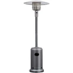 RELAX4LIFE Parasol Chauffant à Gaz 13 KW, Chauffage D’Extérieur Gaz De Propane Ou Butane, 221 CM De Haut Réflecteur Parapluie Et Valve Sécuritaire Pour Terrasse, Patio Et Jardin(Gris-Argent)