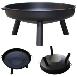 EINFEBEN Bol De Feu Corbeille à Feu 82cm Corbeille à Plantes Fond De Dentelle Foyer Avec Poignées - Noir