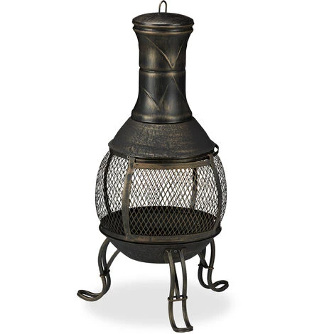 Relaxdays Poêle De Terrasse, Acier, Fonte, HxD : 88 X 36 Cm, Avec Grille Pare-étincelles, Four Aztèque, Noir Et Or 4 Relaxdays Poêle De Terrasse, Acier, Fonte, HxD : 88 X 36 Cm, Avec Grille Pare-étincelles, Four Aztèque, Noir Et Or – Image 2