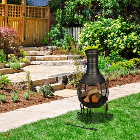 Relaxdays Poêle De Terrasse, Acier, Fonte, HxD : 88 X 36 Cm, Avec Grille Pare-étincelles, Four Aztèque, Noir Et Or 6 Relaxdays Poêle De Terrasse, Acier, Fonte, HxD : 88 X 36 Cm, Avec Grille Pare-étincelles, Four Aztèque, Noir Et Or – Image 4