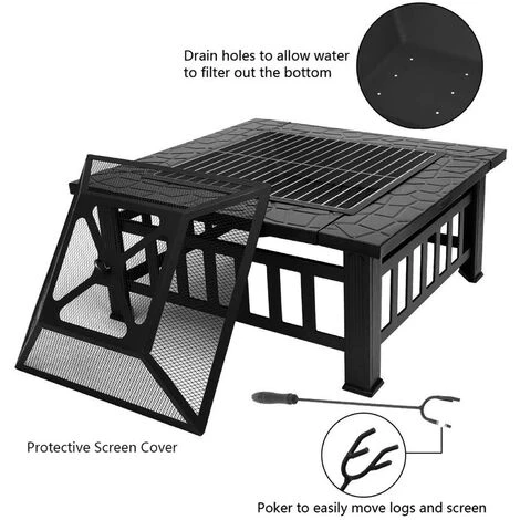 MODERNLUXE Brasero Exterieur 3 En 1 Foyer De Jardin Avec BBQ Grille Chauffage Extérieur Pour Jardin, Terrasses, Camping, Carré, 5 MODERNLUXE Brasero Exterieur 3 En 1 Foyer De Jardin Avec BBQ Grille Chauffage Extérieur Pour Jardin, Terrasses, Camping, Carré, – Image 3