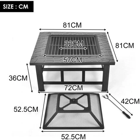 MODERNLUXE Brasero Exterieur 3 En 1 Foyer De Jardin Avec BBQ Grille Chauffage Extérieur Pour Jardin, Terrasses, Camping, Carré, 6 MODERNLUXE Brasero Exterieur 3 En 1 Foyer De Jardin Avec BBQ Grille Chauffage Extérieur Pour Jardin, Terrasses, Camping, Carré, – Image 4