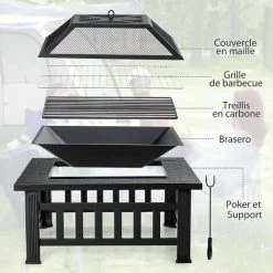 GOPLUS Brasero De Jardin Carré En Fer,Table De Foyer Maille Et Couvercle Pare-étincelles Avec Tisonnier Long,Grand Bac De Rangement Pour Chauffage Et Barbecue Glacière 81x81x50cm 11 GOPLUS Brasero De Jardin Carré En Fer,Table De Foyer Maille Et Couvercle Pare-étincelles Avec Tisonnier Long,Grand Bac De Rangement Pour Chauffage Et Barbecue Glacière 81x81x50cm -Chauffage d'extérieur Soldes 64731867 5