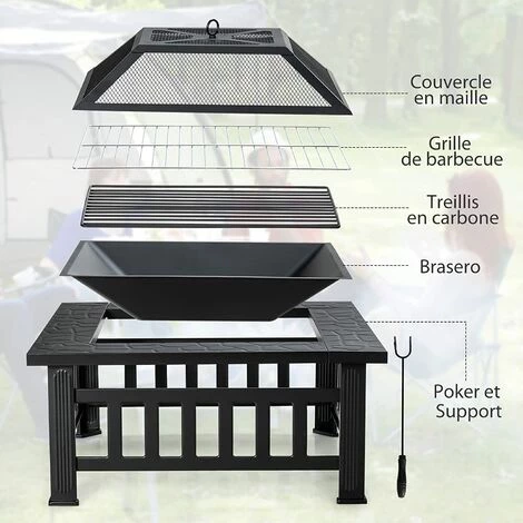 GOPLUS Brasero De Jardin Carré En Fer,Table De Foyer Maille Et Couvercle Pare-étincelles Avec Tisonnier Long,Grand Bac De Rangement Pour Chauffage Et Barbecue Glacière 81x81x50cm 7 GOPLUS Brasero De Jardin Carré En Fer,Table De Foyer Maille Et Couvercle Pare-étincelles Avec Tisonnier Long,Grand Bac De Rangement Pour Chauffage Et Barbecue Glacière 81x81x50cm – Image 5