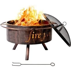 FEMOR Bol à Feu, Bol à Feu De Jardin, Bols à Feu De Jardin, Foyer Avec Pare-étincelles Et Tisonnier, Panier à Feu Ø74 * 53 Cm, Anneau Extérieur Anti-brûlure, Pour Jardin/camping/terrasse