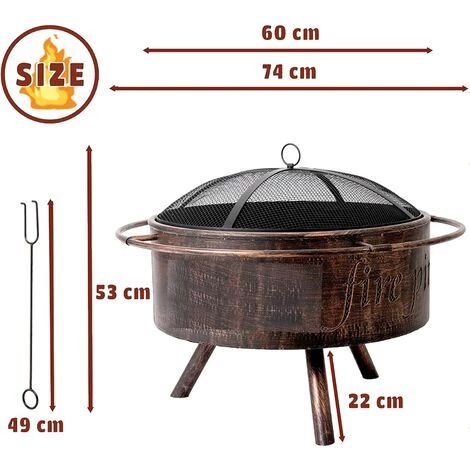FEMOR Bol à Feu, Bol à Feu De Jardin, Bols à Feu De Jardin, Foyer Avec Pare-étincelles Et Tisonnier, Panier à Feu Ø74 * 53 Cm, Anneau Extérieur Anti-brûlure, Pour Jardin/camping/terrasse 4 FEMOR Bol à Feu, Bol à Feu De Jardin, Bols à Feu De Jardin, Foyer Avec Pare-étincelles Et Tisonnier, Panier à Feu Ø74 * 53 Cm, Anneau Extérieur Anti-brûlure, Pour Jardin/camping/terrasse – Image 2