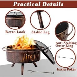 FEMOR Bol à Feu, Bol à Feu De Jardin, Bols à Feu De Jardin, Foyer Avec Pare-étincelles Et Tisonnier, Panier à Feu Ø74 * 53 Cm, Anneau Extérieur Anti-brûlure, Pour Jardin/camping/terrasse 9 FEMOR Bol à Feu, Bol à Feu De Jardin, Bols à Feu De Jardin, Foyer Avec Pare-étincelles Et Tisonnier, Panier à Feu Ø74 * 53 Cm, Anneau Extérieur Anti-brûlure, Pour Jardin/camping/terrasse -Chauffage d'extérieur Soldes 65629502 3