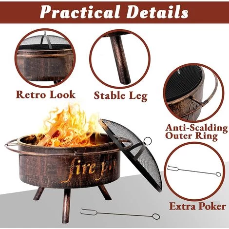 FEMOR Bol à Feu, Bol à Feu De Jardin, Bols à Feu De Jardin, Foyer Avec Pare-étincelles Et Tisonnier, Panier à Feu Ø74 * 53 Cm, Anneau Extérieur Anti-brûlure, Pour Jardin/camping/terrasse 5 FEMOR Bol à Feu, Bol à Feu De Jardin, Bols à Feu De Jardin, Foyer Avec Pare-étincelles Et Tisonnier, Panier à Feu Ø74 * 53 Cm, Anneau Extérieur Anti-brûlure, Pour Jardin/camping/terrasse – Image 3
