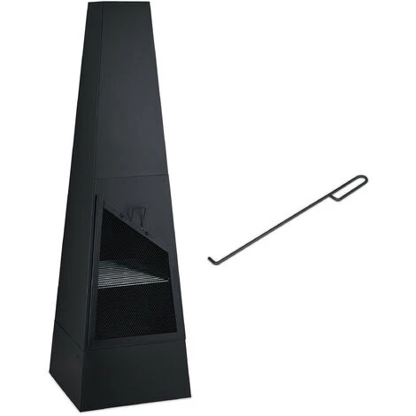 Relaxdays Cheminée De Jardin Faisant Aussi Office De Grill, Chauffage De Terrasse, Acier, Tisonnier Inclus, Noire 4 Relaxdays Cheminée De Jardin Faisant Aussi Office De Grill, Chauffage De Terrasse, Acier, Tisonnier Inclus, Noire – Image 2