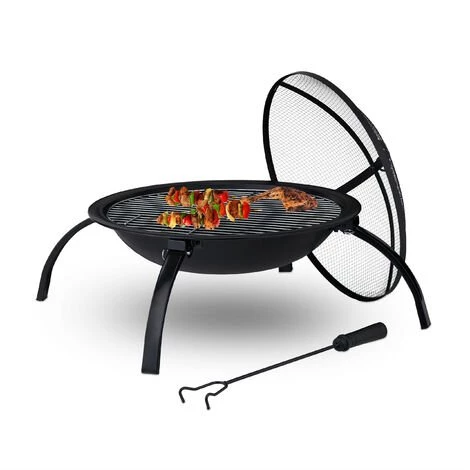 Relaxdays Brasero, Grille Pour La Viande Et Au Dessus Du Bois, 55,5 Cm, Tisonnier, Jardins, Terrasses, Noir 3 Relaxdays Brasero, Grille Pour La Viande Et Au Dessus Du Bois, 55,5 Cm, Tisonnier, Jardins, Terrasses, Noir