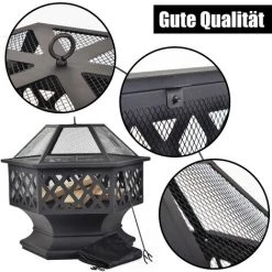 FVO Brasero Avec Grille De Barbecue, Brasero Avec Pare-étincelles Pour Barbecue, Chauffage, Jardin, Terrasse, Brasero En Métal 3 En 1 Extérieur (foyer Hexagonal) 8 FVO Brasero Avec Grille De Barbecue, Brasero Avec Pare-étincelles Pour Barbecue, Chauffage, Jardin, Terrasse, Brasero En Métal 3 En 1 Extérieur (foyer Hexagonal) -Chauffage d'extérieur Soldes 65884570 2