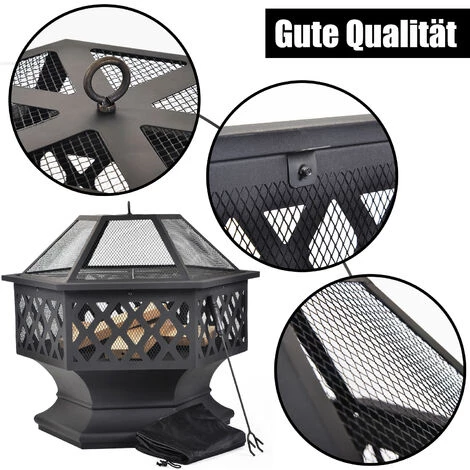 FVO Brasero Avec Grille De Barbecue, Brasero Avec Pare-étincelles Pour Barbecue, Chauffage, Jardin, Terrasse, Brasero En Métal 3 En 1 Extérieur (foyer Hexagonal) 4 FVO Brasero Avec Grille De Barbecue, Brasero Avec Pare-étincelles Pour Barbecue, Chauffage, Jardin, Terrasse, Brasero En Métal 3 En 1 Extérieur (foyer Hexagonal) – Image 2