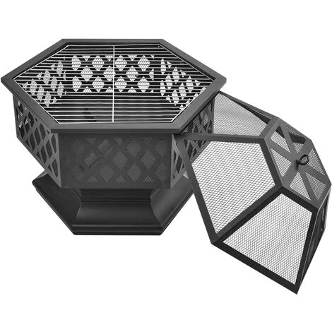 FVO Brasero Avec Grille De Barbecue, Brasero Avec Pare-étincelles Pour Barbecue, Chauffage, Jardin, Terrasse, Brasero En Métal 3 En 1 Extérieur (foyer Hexagonal) 5 FVO Brasero Avec Grille De Barbecue, Brasero Avec Pare-étincelles Pour Barbecue, Chauffage, Jardin, Terrasse, Brasero En Métal 3 En 1 Extérieur (foyer Hexagonal) – Image 3