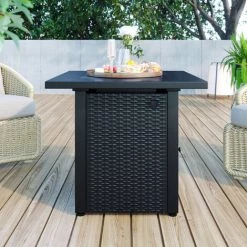 FVO Table De Foyer Extérieur Au Gaz Propane/butane, Avec Pierre De Lave, Tôle D'acier Pour Finition En Osier, D'Extérieur Pour Feu De Camp, Table Basse De Cour De Villa, Table De Barbecue, Brasero De Chauffage Chez L'Habitant, Table De Foyer50000 BTU -Chauffage d'extérieur Soldes 65884655 4