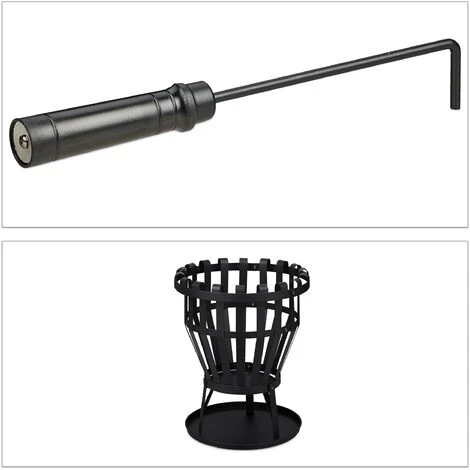 Relaxdays Brasero, Avec Plaque De Fond, Tisonnier Inclus, Acier, HxD : 50x40 Cm, Panier à Feu Jardin & Terrasse, Noir 4 Relaxdays Brasero, Avec Plaque De Fond, Tisonnier Inclus, Acier, HxD : 50x40 Cm, Panier à Feu Jardin & Terrasse, Noir – Image 2