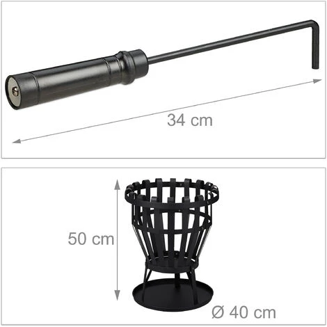 Relaxdays Brasero, Avec Plaque De Fond, Tisonnier Inclus, Acier, HxD : 50x40 Cm, Panier à Feu Jardin & Terrasse, Noir 7 Relaxdays Brasero, Avec Plaque De Fond, Tisonnier Inclus, Acier, HxD : 50x40 Cm, Panier à Feu Jardin & Terrasse, Noir – Image 5