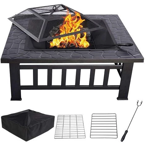 Froadp 81x81x45cm Foyers Extérieurs Et 3 En 1 Brasero à Bois Multifonctionnel Cheminée Carrée Avec Étincelles De Protection Pour Terrasse De Jardin Balcon Barbecue Chauffe-Glace Glaçons 3 Froadp 81x81x45cm Foyers Extérieurs Et 3 En 1 Brasero à Bois Multifonctionnel Cheminée Carrée Avec Étincelles De Protection Pour Terrasse De Jardin Balcon Barbecue Chauffe-Glace Glaçons
