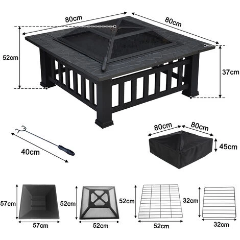 Froadp 81x81x45cm Foyers Extérieurs Et 3 En 1 Brasero à Bois Multifonctionnel Cheminée Carrée Avec Étincelles De Protection Pour Terrasse De Jardin Balcon Barbecue Chauffe-Glace Glaçons 4 Froadp 81x81x45cm Foyers Extérieurs Et 3 En 1 Brasero à Bois Multifonctionnel Cheminée Carrée Avec Étincelles De Protection Pour Terrasse De Jardin Balcon Barbecue Chauffe-Glace Glaçons – Image 2