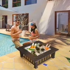 Froadp 81x81x45cm Foyers Extérieurs Et 3 En 1 Brasero à Bois Multifonctionnel Cheminée Carrée Avec Étincelles De Protection Pour Terrasse De Jardin Balcon Barbecue Chauffe-Glace Glaçons 9 Froadp 81x81x45cm Foyers Extérieurs Et 3 En 1 Brasero à Bois Multifonctionnel Cheminée Carrée Avec Étincelles De Protection Pour Terrasse De Jardin Balcon Barbecue Chauffe-Glace Glaçons -Chauffage d'extérieur Soldes 66347786 3