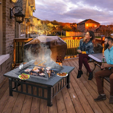 Froadp 81x81x45cm Foyers Extérieurs Et 3 En 1 Brasero à Bois Multifonctionnel Cheminée Carrée Avec Étincelles De Protection Pour Terrasse De Jardin Balcon Barbecue Chauffe-Glace Glaçons 6 Froadp 81x81x45cm Foyers Extérieurs Et 3 En 1 Brasero à Bois Multifonctionnel Cheminée Carrée Avec Étincelles De Protection Pour Terrasse De Jardin Balcon Barbecue Chauffe-Glace Glaçons – Image 4