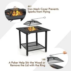 GOPLUS Brasero Fonte 4 En 1 Avec Filet De Protection, Bac à Feu Multifonctionnel Avec Poker Et Filet De Barbecue, Table De Foyer Avec Patins Réglables, Pour Terrasse, Jardin, Balcon, 79X79X78 CM 9 GOPLUS Brasero Fonte 4 En 1 Avec Filet De Protection, Bac à Feu Multifonctionnel Avec Poker Et Filet De Barbecue, Table De Foyer Avec Patins Réglables, Pour Terrasse, Jardin, Balcon, 79X79X78 CM -Chauffage d'extérieur Soldes 66858571 3