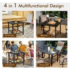 GOPLUS Brasero Fonte 4 En 1 Avec Filet De Protection, Bac à Feu Multifonctionnel Avec Poker Et Filet De Barbecue, Table De Foyer Avec Patins Réglables, Pour Terrasse, Jardin, Balcon, 79X79X78 CM 10 GOPLUS Brasero Fonte 4 En 1 Avec Filet De Protection, Bac à Feu Multifonctionnel Avec Poker Et Filet De Barbecue, Table De Foyer Avec Patins Réglables, Pour Terrasse, Jardin, Balcon, 79X79X78 CM -Chauffage d'extérieur Soldes 66858571 4