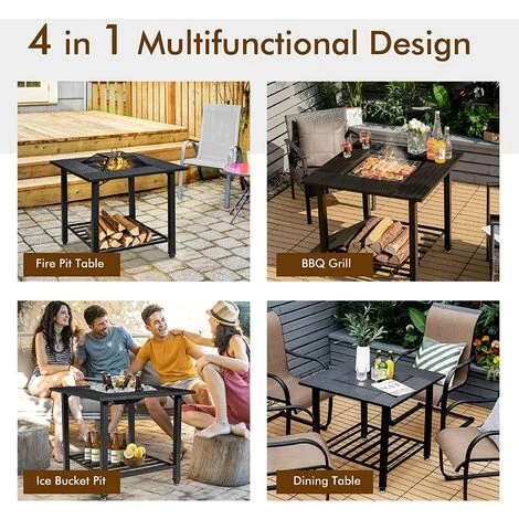GOPLUS Brasero Fonte 4 En 1 Avec Filet De Protection, Bac à Feu Multifonctionnel Avec Poker Et Filet De Barbecue, Table De Foyer Avec Patins Réglables, Pour Terrasse, Jardin, Balcon, 79X79X78 CM 6 GOPLUS Brasero Fonte 4 En 1 Avec Filet De Protection, Bac à Feu Multifonctionnel Avec Poker Et Filet De Barbecue, Table De Foyer Avec Patins Réglables, Pour Terrasse, Jardin, Balcon, 79X79X78 CM – Image 4