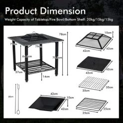 GOPLUS Brasero Fonte 4 En 1 Avec Filet De Protection, Bac à Feu Multifonctionnel Avec Poker Et Filet De Barbecue, Table De Foyer Avec Patins Réglables, Pour Terrasse, Jardin, Balcon, 79X79X78 CM 11 GOPLUS Brasero Fonte 4 En 1 Avec Filet De Protection, Bac à Feu Multifonctionnel Avec Poker Et Filet De Barbecue, Table De Foyer Avec Patins Réglables, Pour Terrasse, Jardin, Balcon, 79X79X78 CM -Chauffage d'extérieur Soldes 66858571 5