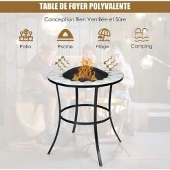 GOPLUS Brasero De Jardin Table De Foyer Extérieur Avec Carreaux De Mosa?que, Avec Tisonnier, Surface Imperméable, Chauffage à Charbon De Bois, Barbecue En Plein Air 65x65x70CM -Chauffage d'extérieur Soldes 66858583 3