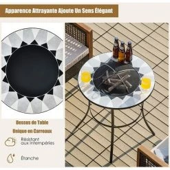 GOPLUS Brasero De Jardin Table De Foyer Extérieur Avec Carreaux De Mosa?que, Avec Tisonnier, Surface Imperméable, Chauffage à Charbon De Bois, Barbecue En Plein Air 65x65x70CM -Chauffage d'extérieur Soldes 66858583 4
