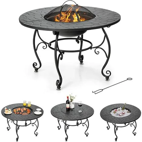 GOPLUS Brasero De Jardin En Fer, ? 90 CM, Avec Filet De Protection, Bac à Feu Multifonctionnel Avec Poker Et Filet De Barbecue, Table De Foyer Avec Patins Réglables, Pour Terrasse, Jardin, Balcon 3 GOPLUS Brasero De Jardin En Fer, ? 90 CM, Avec Filet De Protection, Bac à Feu Multifonctionnel Avec Poker Et Filet De Barbecue, Table De Foyer Avec Patins Réglables, Pour Terrasse, Jardin, Balcon