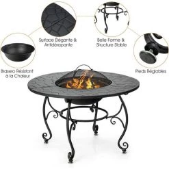 GOPLUS Brasero De Jardin En Fer, ? 90 CM, Avec Filet De Protection, Bac à Feu Multifonctionnel Avec Poker Et Filet De Barbecue, Table De Foyer Avec Patins Réglables, Pour Terrasse, Jardin, Balcon 10 GOPLUS Brasero De Jardin En Fer, ? 90 CM, Avec Filet De Protection, Bac à Feu Multifonctionnel Avec Poker Et Filet De Barbecue, Table De Foyer Avec Patins Réglables, Pour Terrasse, Jardin, Balcon -Chauffage d'extérieur Soldes 66861421 4