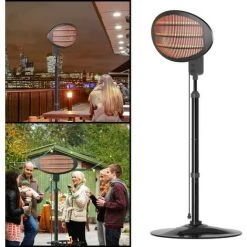 Froadp 2000W Chauffage Infrarouge Électrique Avec Télécommande, Radiant Radiateur Avec Support Télescopique, 3 Niveaux De Chauffage, Appareils De Chauffage Extérieur Pour Balcon Terrasse