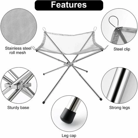 GROUPM Support Portatif De Feu De Camp De Poêle à Bois D'acier Inoxydable De 42*42*34CM Avec 201 Supports + 304 Filets 4 GROUPM Support Portatif De Feu De Camp De Poêle à Bois D'acier Inoxydable De 42*42*34CM Avec 201 Supports + 304 Filets – Image 2