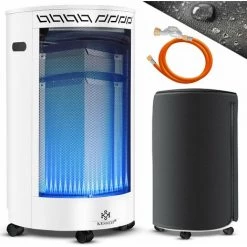 KESSER® Chauffage à Gaz En Céramique | Appareil De Chauffage à Gaz 4 200 watts Avec Détendeur De Gaz, Tuyau De Gaz | Poêle à Gaz Avec Housse De Protection | Appareil De Chauffage à Gaz | Brûleur Céramique Infrarouge, Bouteilles De Butane, Blanche