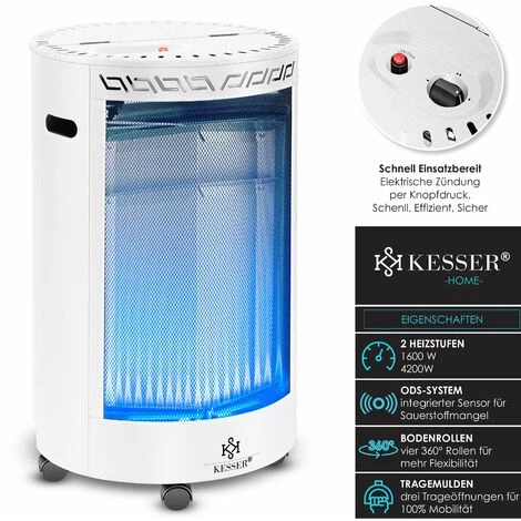 KESSER® Chauffage à Gaz En Céramique | Appareil De Chauffage à Gaz 4 200 watts Avec Détendeur De Gaz, Tuyau De Gaz | Poêle à Gaz Avec Housse De Protection | Appareil De Chauffage à Gaz | Brûleur Céramique Infrarouge, Bouteilles De Butane, Blanche 4 KESSER® Chauffage à Gaz En Céramique | Appareil De Chauffage à Gaz 4 200 watts Avec Détendeur De Gaz, Tuyau De Gaz | Poêle à Gaz Avec Housse De Protection | Appareil De Chauffage à Gaz | Brûleur Céramique Infrarouge, Bouteilles De Butane, Blanche – Image 2