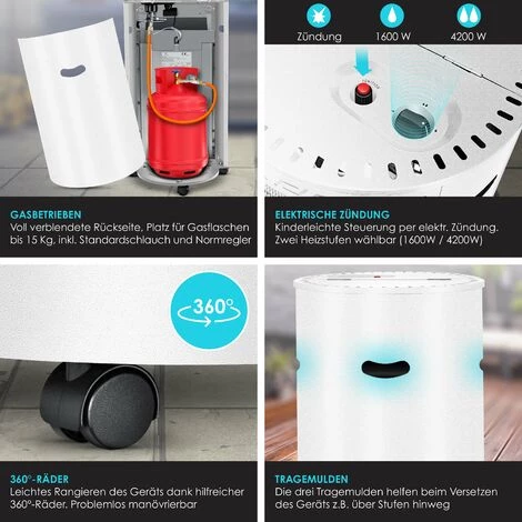 KESSER® Chauffage à Gaz En Céramique | Appareil De Chauffage à Gaz 4 200 watts Avec Détendeur De Gaz, Tuyau De Gaz | Poêle à Gaz Avec Housse De Protection | Appareil De Chauffage à Gaz | Brûleur Céramique Infrarouge, Bouteilles De Butane, Blanche 5 KESSER® Chauffage à Gaz En Céramique | Appareil De Chauffage à Gaz 4 200 watts Avec Détendeur De Gaz, Tuyau De Gaz | Poêle à Gaz Avec Housse De Protection | Appareil De Chauffage à Gaz | Brûleur Céramique Infrarouge, Bouteilles De Butane, Blanche – Image 3